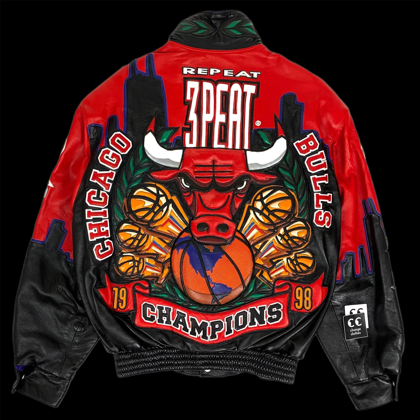 1998 jeff hamilton chicago bulls repeat 3peat lambskin leather jacket –  change clothes