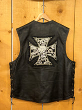 Load image into Gallery viewer, vintage unik leathe vest iron cross + skulls
