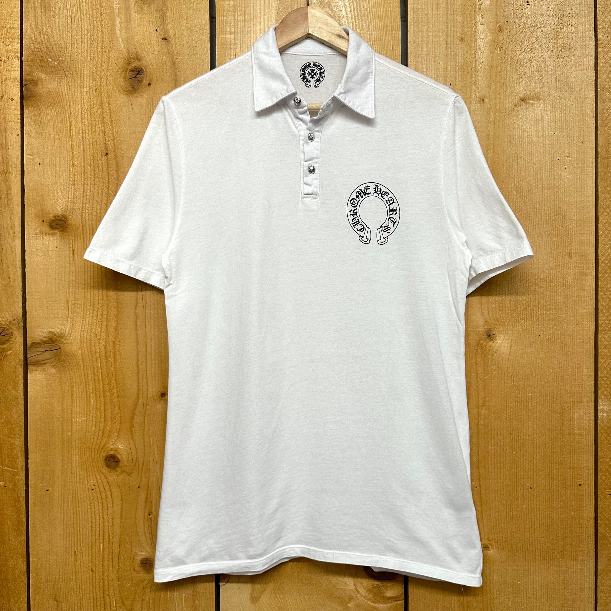 chrome hearts horseshoe logo polo w/ plus cross buttons – change chrome hearts horseshoe logo polo w/ plus cross buttons – change