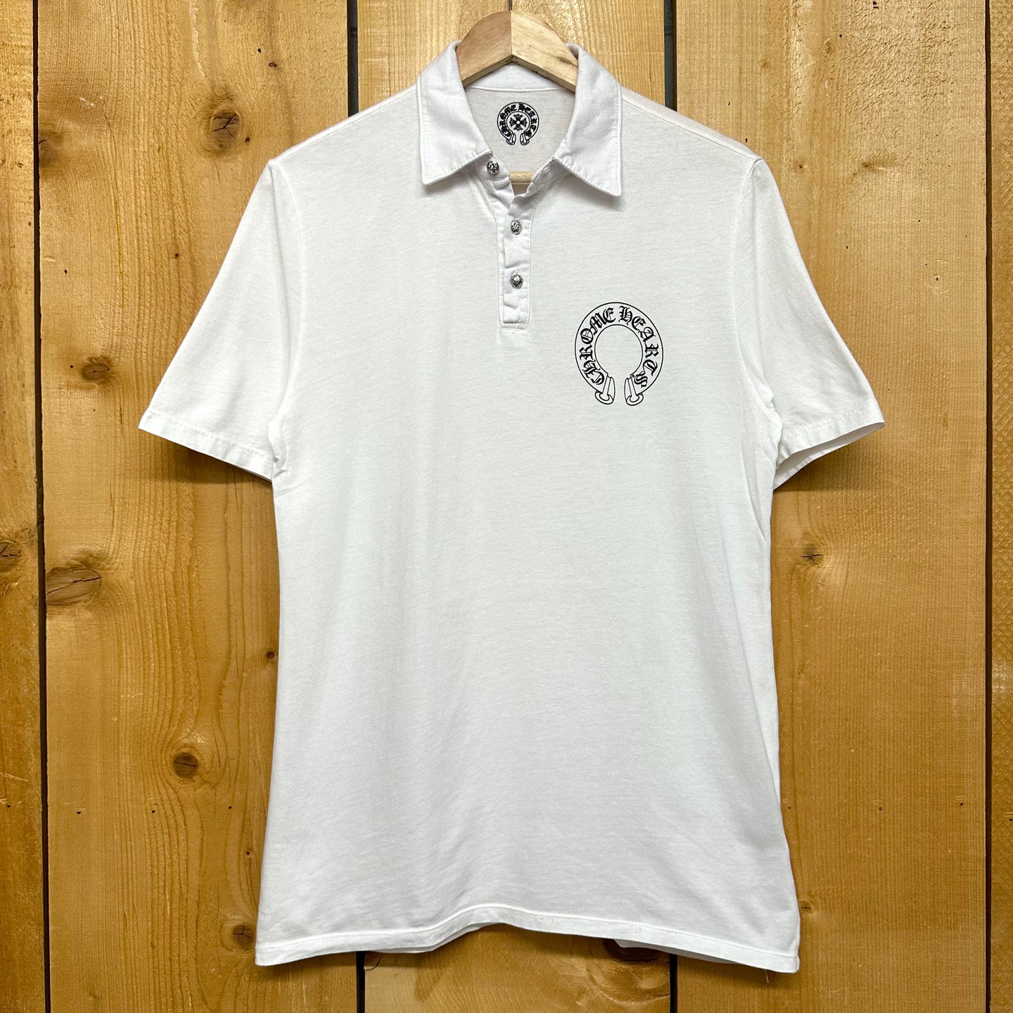 chrome hearts horseshoe logo polo w/ plus cross buttons – change chrome hearts horseshoe logo polo w/ plus cross buttons – change