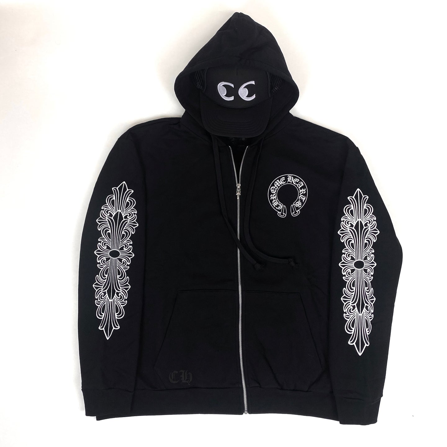 chrome hearts horseshoe floral dagger zip up hoodie