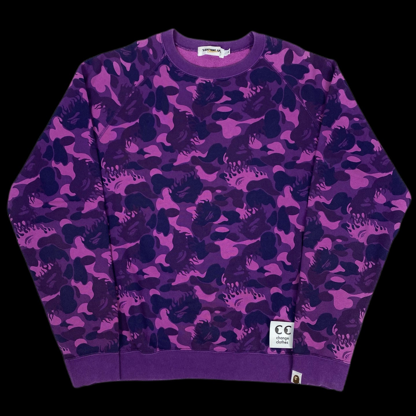 2009 bape purple fire camo crewneck