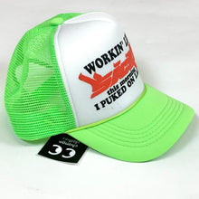 Load image into Gallery viewer, Sickö Born From Pain Workin Puking Trucker Hat Neon Green
