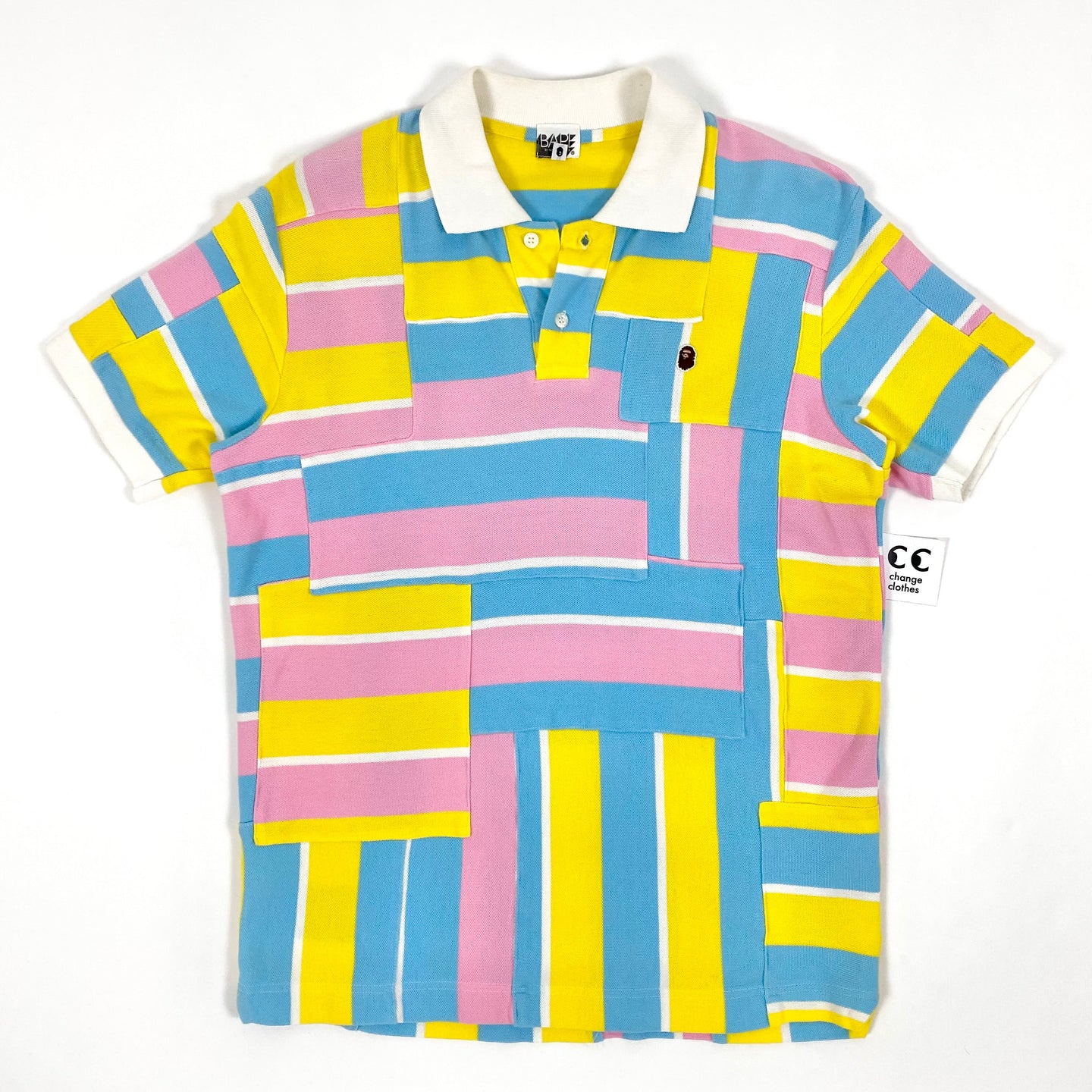 OG Bape Cotton Candy Patchwork Apehead Polo Shirt 2006