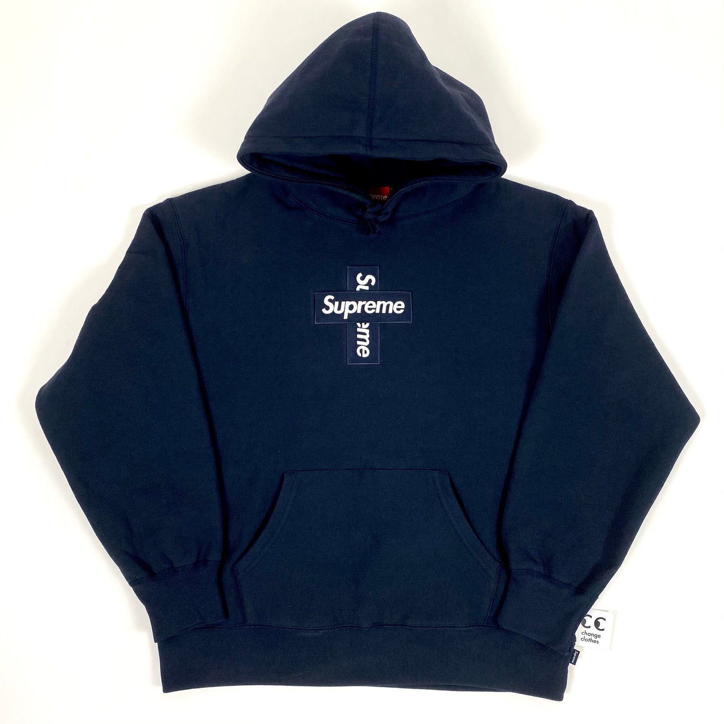 Supreme Cross Box Logo Hoodie Navy Medium