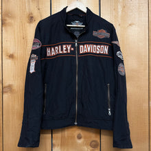 Load image into Gallery viewer, vtg harley patches nylon zip up jacket
