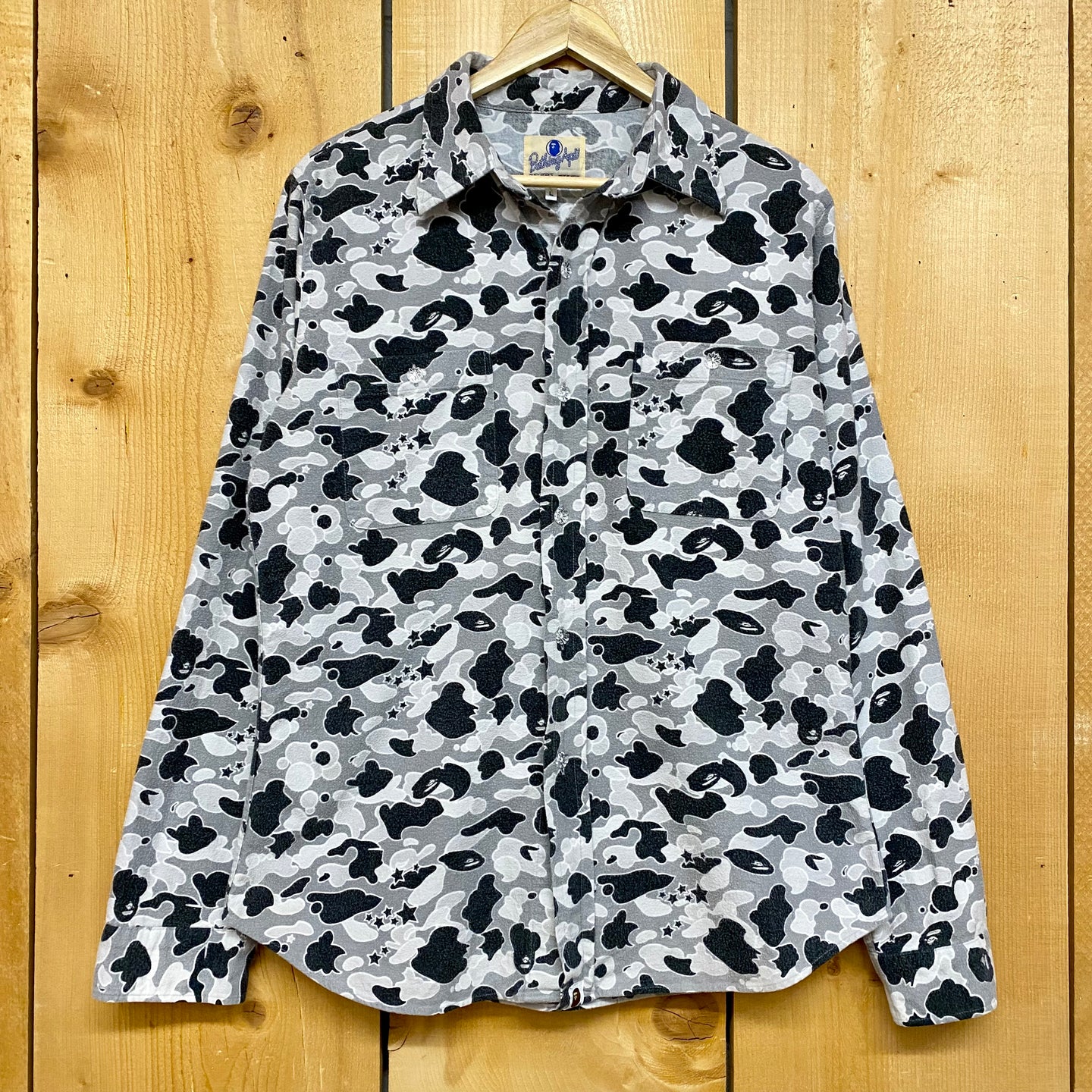 og bape snow psyche camo button down shirt