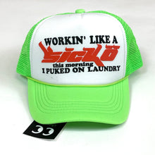 Load image into Gallery viewer, Sickö Born From Pain Workin Puking Trucker Hat Neon Green
