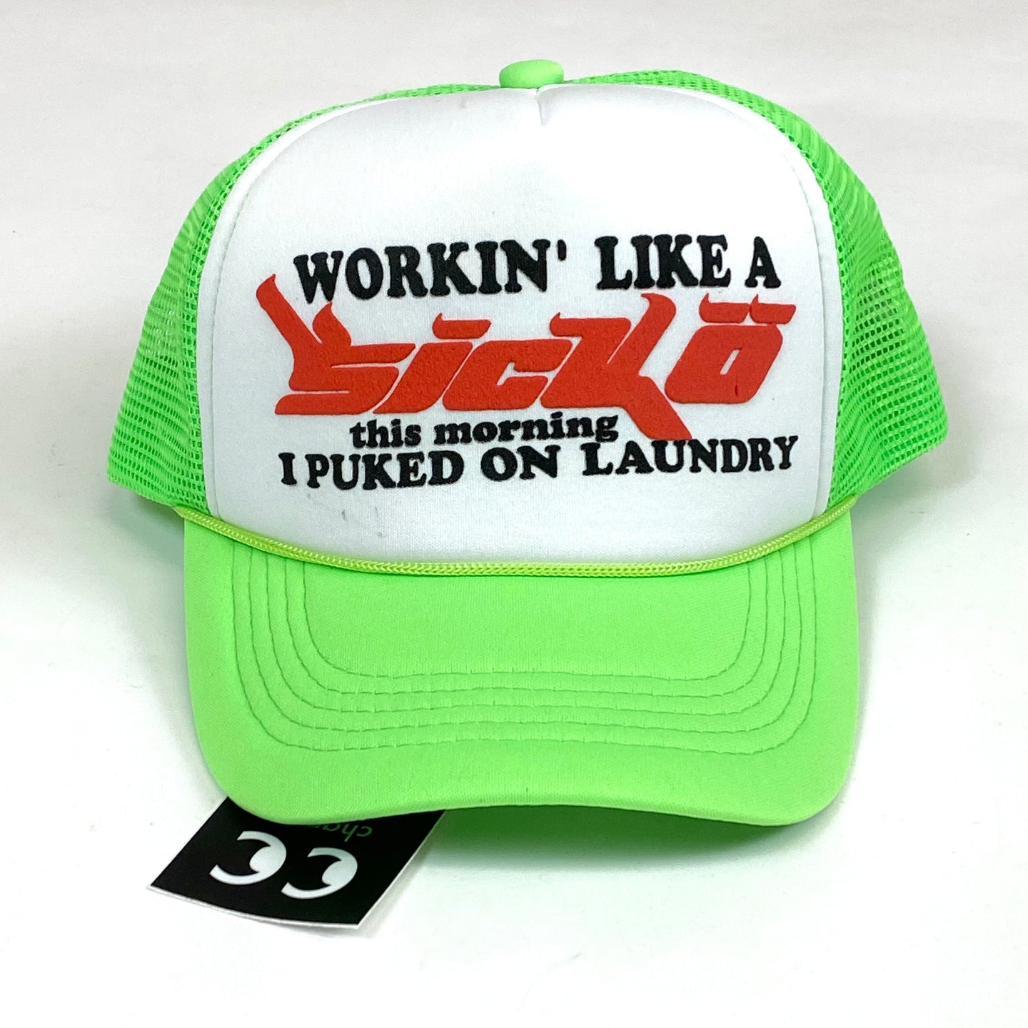 Sickö Born From Pain Workin Puking Trucker Hat Neon Green