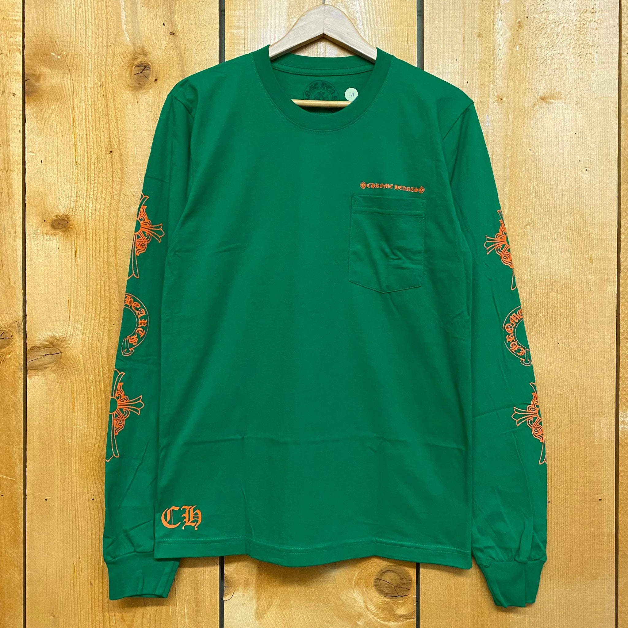 chrome hearts l/s green orange multi logo – change clothes