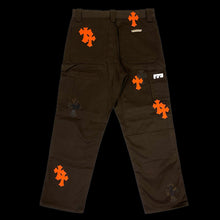 Load image into Gallery viewer, chrome hearts orange camo cross patch carpenter pants brown
