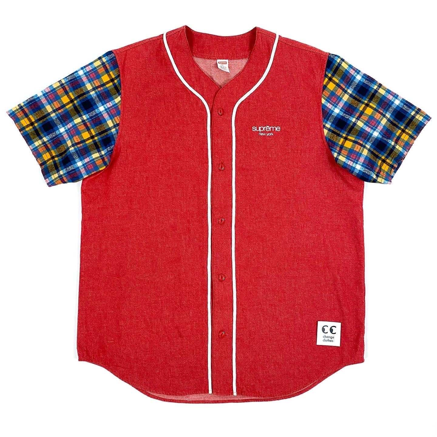 2014 supreme denim flannel baseball top