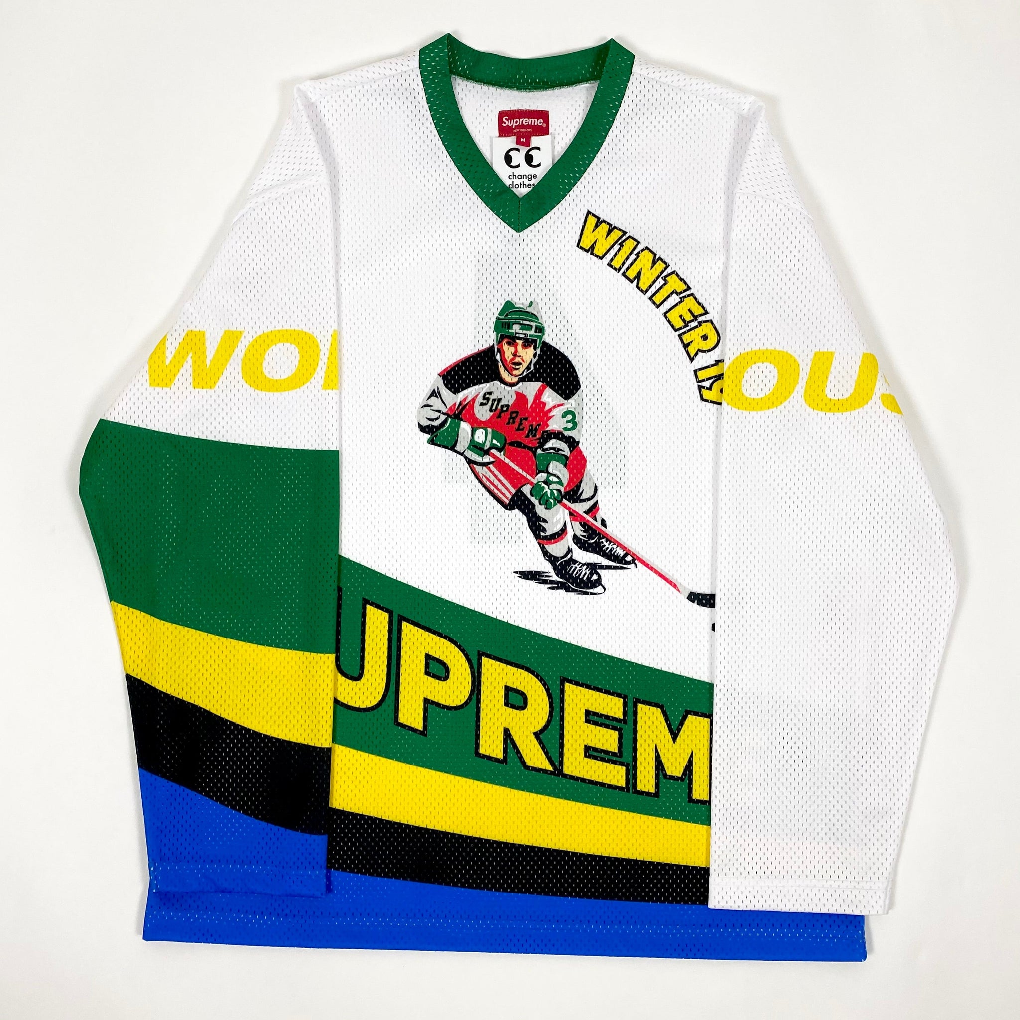 Supreme Crossover Hockey Top Jersey 2019 White Green Yellow – change clothes