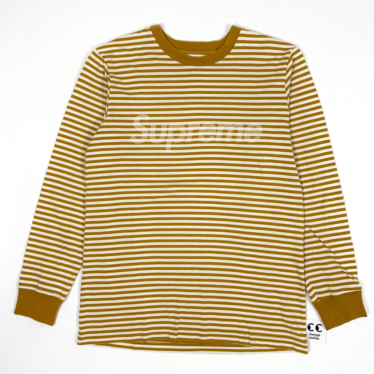 Supreme Striped L/S Logo Top 2015 Mustard