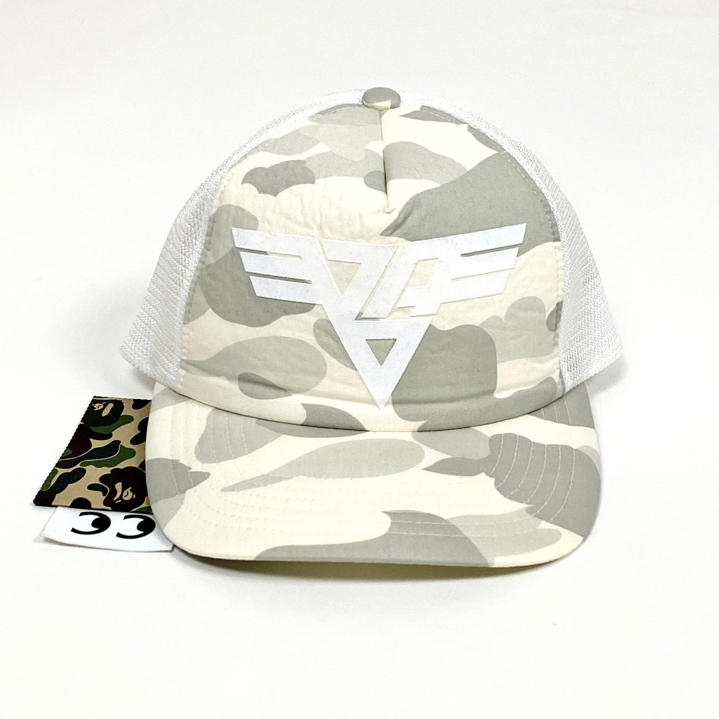 2007 bape van halen logo camo trucker